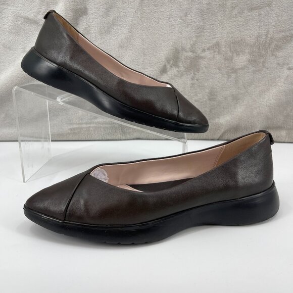 Taryn Rose Devon Chocolate Brown Leather Point Toe Slip On Flats - Picture 1 of 13